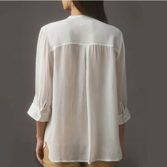 Maeve By Anthropologie White Ruffled Bib Collar Blouse Size S - Picture 3 of 7